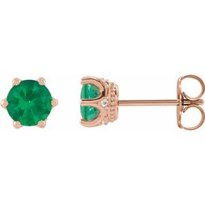 Lab-Grown Emerald And .03 Ctw Natural Diamond Earrings