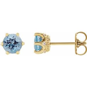 Aquamarine And .03 Ctw Natural Diamond Earrings