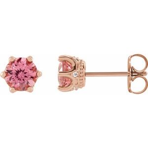 Natural Pink Tourmaline And .03 Ctw Natural Diamond Earrings