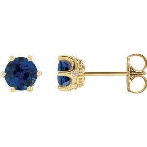 Lab-Grown Blue Sapphire And .03 Ctw Natural Diamond Earrings