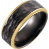 18K Yellow Gold PVD Black Titanium 8 mm Flat Size 9.5 Band with Hammer Finish