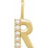 14K Yellow Cultured White Freshwater Pearl Initial R Charm/Pendant