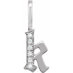 0.045 Ctw Natural Diamond Gothic Initial Charm Pendant