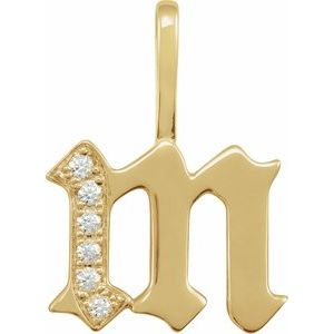 0.06 Ctw Natural Diamond Gothic Initial Charm Pendant