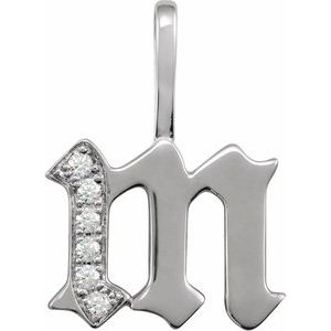 0.06 Ctw Natural Diamond Gothic Initial Charm Pendant