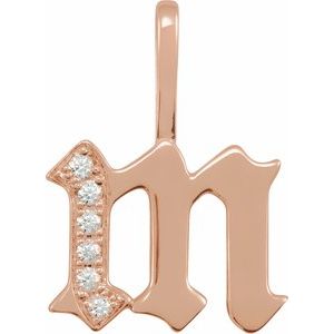 0.06 Ctw Natural Diamond Gothic Initial Charm Pendant