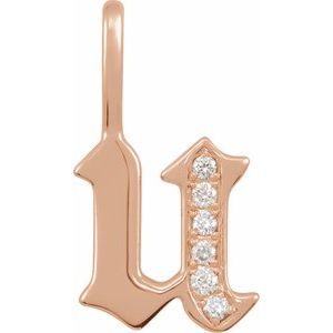 0.06 Ctw Natural Diamond Gothic Initial Charm Pendant