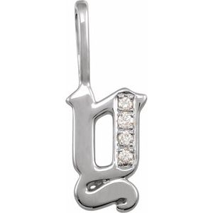 0.03 Ctw Natural Diamond Gothic Initial Charm Pendant