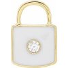 14K Yellow .035 CT Natural  Diamond & White Enamel Lock Charm/Pendant