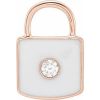 14K Rose .035 CT Natural  Diamond & White Enamel Lock Charm/Pendant