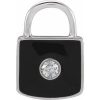 14K White .035 CT Natural  Diamond & Black Enamel Lock Charm/Pendant