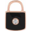 14K Rose .035 CT Natural  Diamond & Black Enamel Lock Charm/Pendant