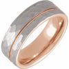 18K Rose Gold PVD Tungsten Flat Grooved Band Size 10