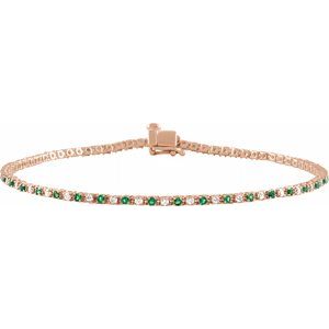 Natural Emerald And 5/8 Ctw Diamond Line Bracelet