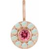 14K Rose Natural Pink Spinel & Natural White Opal Halo-Style Charm/Pendant