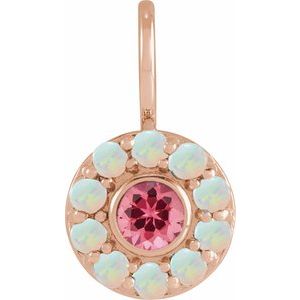 Natural Pink Spinel And Natural White Opal Halo-Style Pendant