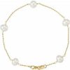 14K Yellow Cultured White Freshwater Pearl 5-Station 7″ Bracelet