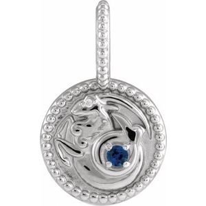 Natural Blue Sapphire And .0025 Ct Natural Diamond Capricorn Pendant