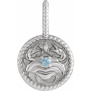 Natural Aquamarine And .0025 Ct Natural Diamond Cancer Pendant