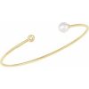 14K Yellow Cultured White Freshwater Pearl & .03 CT Natural Diamond Cuff 7″ Bracelet