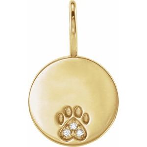 .01 Ctw Natural Diamond Engraved Paw Print Pendant