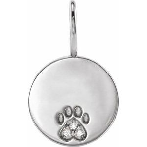 .01 Ctw Natural Diamond Engraved Paw Print Pendant