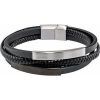 Stainless Steel 11 mm Black Leather Multi-Strand 8 1/2″ Bracelet