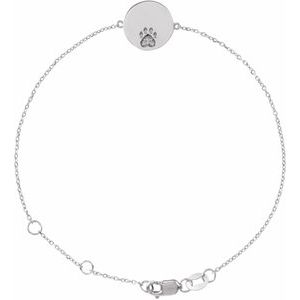 Natural White Sapphire Engravable Paw Print Bracelet