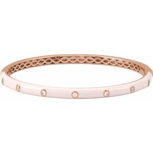 1/5 Ctw Natural Diamond Pink Enamel Bangle Bracelet