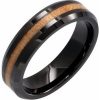 Black Ceramic Beveled Band with Cypress Wood Inlay Size 10