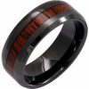 Black Ceramic Beveled Band with Mahogany Wood Inlay Size 7.5