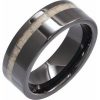 Black Ceramic Flat Band with Antler Wood Inlay size 8