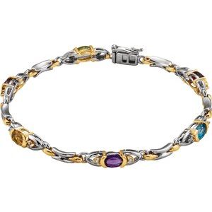 Natural Diamond Accented Multi-Gemstone Line Bracelet