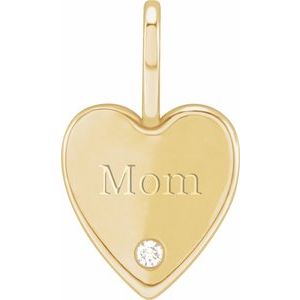 .02 Ct Natural Diamond Engraved Mom Heart Charm Pendant