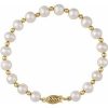 14K Yellow Cultured White Freshwater Pearl 7 1/4″ Bracelet