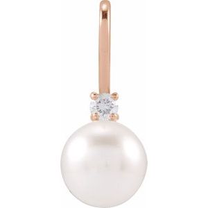 Cultured White Pearl And .03 Ct Natural Diamond Pendant