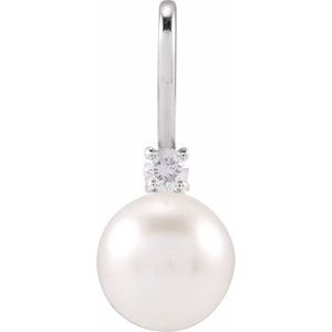 Cultured White Pearl And .03 Ct Natural Diamond Pendant