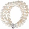 Sterling Silver Cultured White Freshwater Pearl Triple Strand 7 1/4″ Bracelet