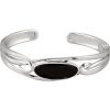 Sterling Silver Natural Black Onyx Hinged Cuff 6 1/2″ Bracelet