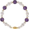 14K Yellow Natural Amethyst & Cultured White Freshwater Pearl 7 1/2″ Bracelet