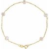 14K Yellow Cultured White Freshwater Pearl  5-Station 7″ Bracelet