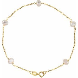 Cultured White Pearl Station Bracelet