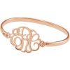 14K Rose Gold-Plated Sterling Silver 30 mm 3-Letter Script Monogram Bangle 6 1/2″ Bracelet