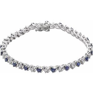 Lab-Grown Blue Sapphire And 1/10 Ctw Natural Diamond Bracelet