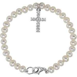 Cultured Freshwater Pearl And Cubic Zirconia Bracelet