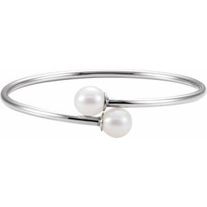 Cultured White Pearl Flexible Bangle Bracelet