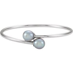 Cultured Gray Pearl Flexible Bangle Bracelet