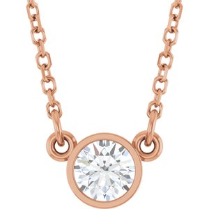 14K Rose 1/4 CT Natural Diamond Solitaire 18″ Necklace