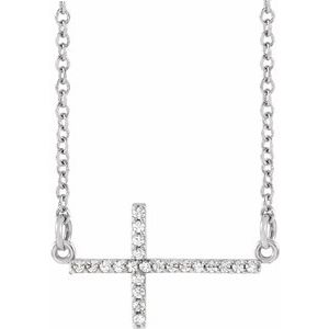 14K White 1/10 CTW Natural Diamond Sideways Cross 16-18″ Necklace