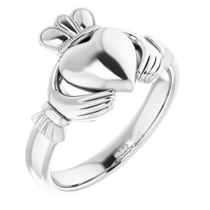 14K White 8.5 mm Claddagh Ring Size 10